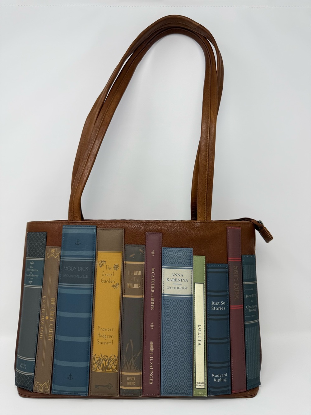 Yoshi Lichfield Bookworm Leather Shoulder Bag with Literary Classics